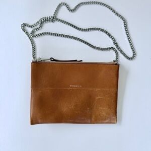 Coach Tan Leather Shoulder Bag with Silver Chain